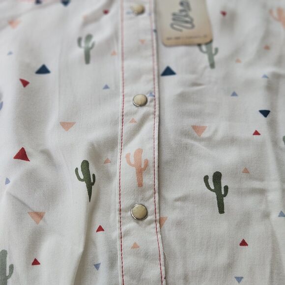 Wrangler Shirt Girls L Ivory Pearl Snap Rodeo Print Western Cowgirl Cactus NEW - Picture 6 of 12